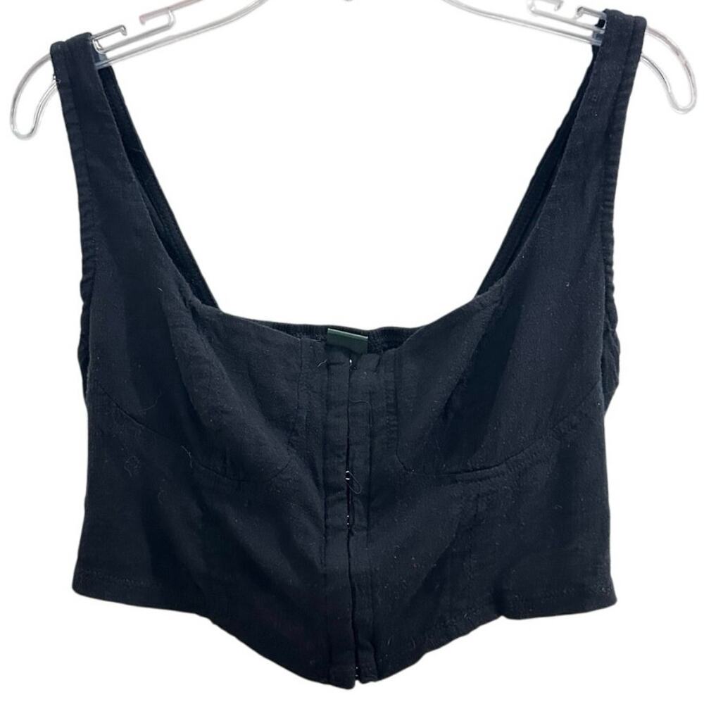 Wild Fable Corset Crop Top Front Close Hook & Eye Black EUC Smocked Festival